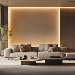 Modern Living Room Design Features Neutral Colors and Ambient Lighting