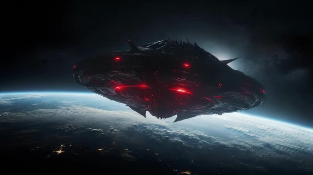 Evil UFO Spaceship Approaching Planet Earth 4K UHD