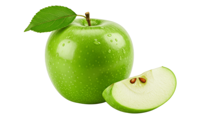 fresh green apple, cutout, green apple slice PNG