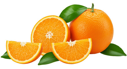 oranges with leaves, cutout, fresh orange with leaves, orange fruit png, orange slices, 