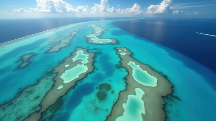 Obraz premium Aerial view of a tropical coral reef in clear turquoise ocean waters 