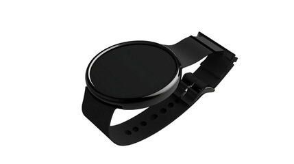 Black Smartwatch with Black Band on Transparent Background, PNG