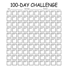 100 Day challenge calendar and goal Planner. Daily tracker with motivation word and goals. Plan your day make dream happen. Habit Tracker. Minimalist simple planner.