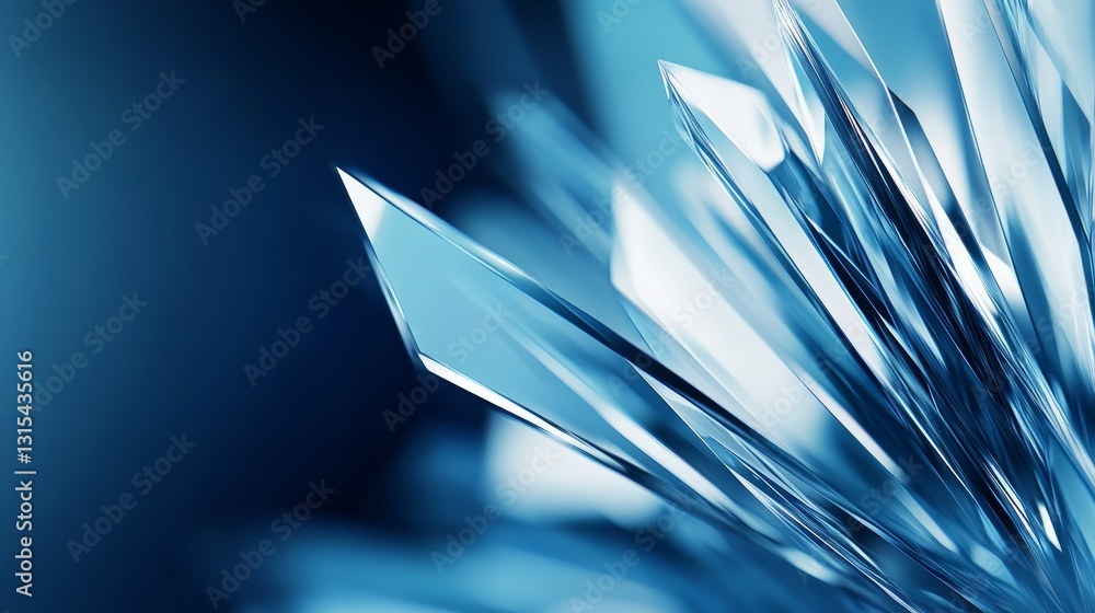 Aufkleber close-up view of sharp blue crystal formations reflecting light in an abstract background