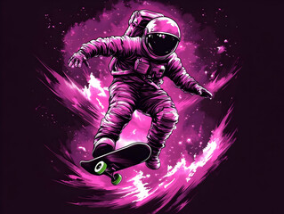 Fototapeta premium Astronaut Skateboarding in Space