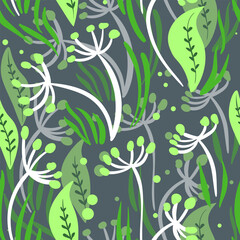 Seamless floral pattern based on traditional folk art ornaments. Colorful flowers on color background. Scandinavian style. Sweden nordic style. Vector illustration. Simple minimalistic pattern.