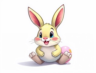 Fototapeta premium Clipart of a white cartoon rabbit for kids, cute illustration of an easter bunny