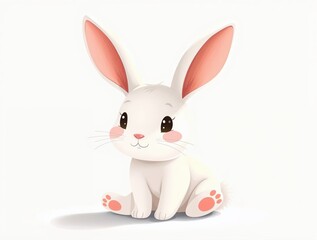 Kawaii style white cartoon baby rabbit for kids, cute illustration of an easter bunny