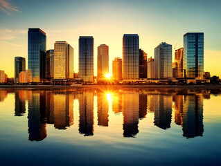 Fototapeta premium Cityscape Sunset Reflection