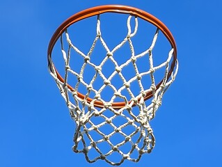 Outdoor basketball hoop, sunny day
