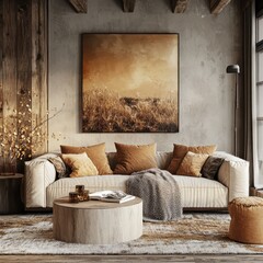 Cozy interior with wood natural textures and modern accents