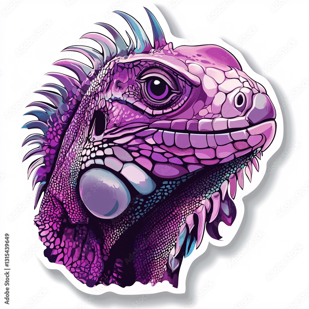 Poster purple iguana vector artwork with unique design elements on a white background
