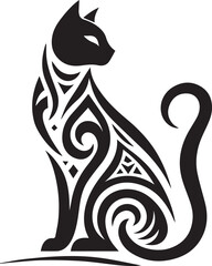 Bold Tribal-Style Cat Head Logo Vector in Black and White

