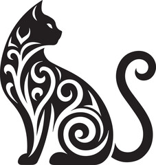 Bold Tribal-Style Cat Head Logo Vector in Black and White

