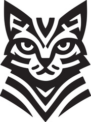 Bold Tribal-Style Cat Head Logo Vector in Black and White

