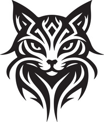 Bold Tribal-Style Cat Head Logo Vector in Black and White

