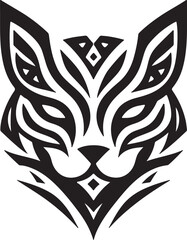 Bold Tribal-Style Cat Head Logo Vector in Black and White

