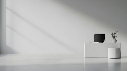 minimalist office desk setup featuring sleek laptop and plant