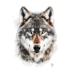 artistic illustration of a noble wolf, intricate fur details, digital watercolor effect, gentle color transitions, transparent background, PNG