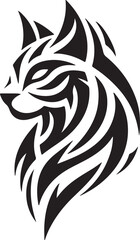 Bold Tribal-Style Cat Head Logo Vector in Black and White

