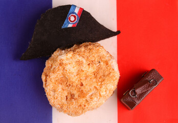Napoleon cake with french flag in the background