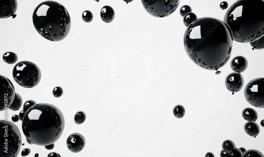 Poster beautiful black balloons randomly flying frame. party elegant vector background with space for text.