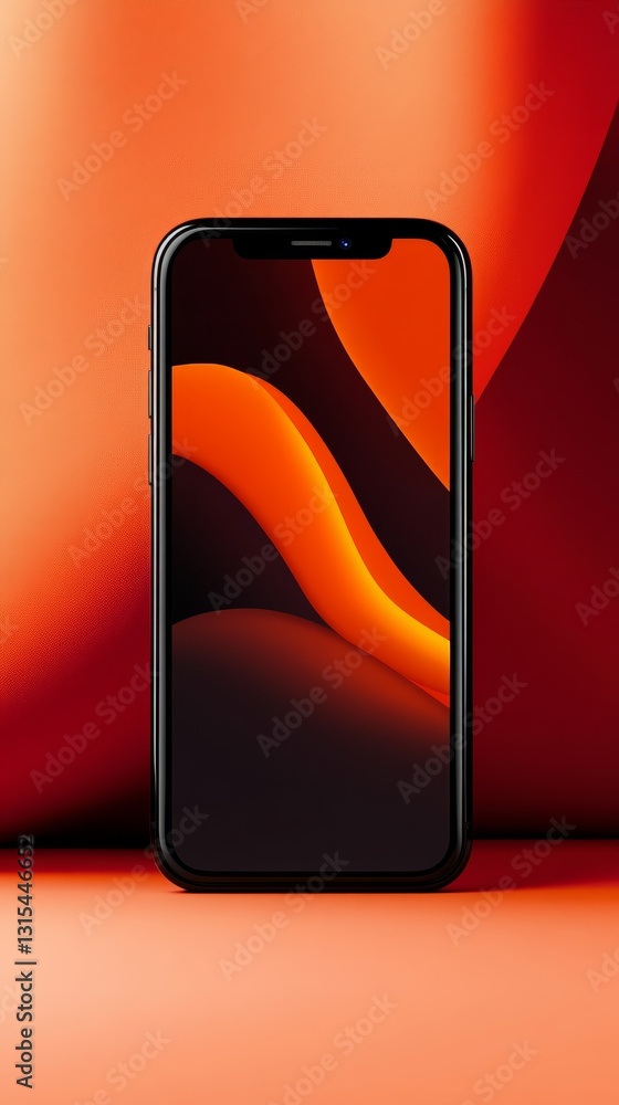 Poster abstract smartphone display with vibrant orange waves against a smooth gradient background