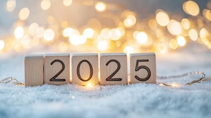 Wooden blocks 2025 new year snow lights
