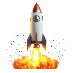 Fluffy 3D Cartoon Rocket Flying Through the Air Isolated on Transparent Background