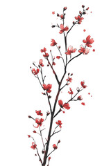 Fototapeta premium Pink Cherry Blossom Branch With Transparent Background, PNG