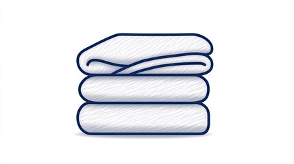 Stack of three neatly folded fluffy white towels with a subtle shadow, illustrated in a minimalist style.