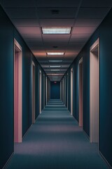 Empty Office Hallway at Night