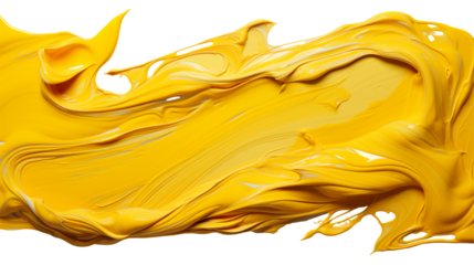 Yellow Paint Swirl Modern Fluid Art, Golden Yellow Texture for Trendy Luxury Themes, isolated on transparent background.