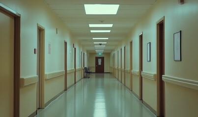 Empty Hospital Corridor with Clean, Sterile Environment