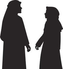 Silhouette of two women in hijab, facing each other