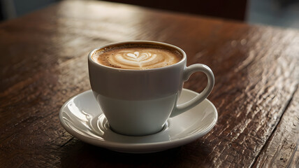 Fototapeta premium cup of coffee on wooden table, ai generated