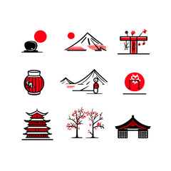 japanese set icons vector simple design