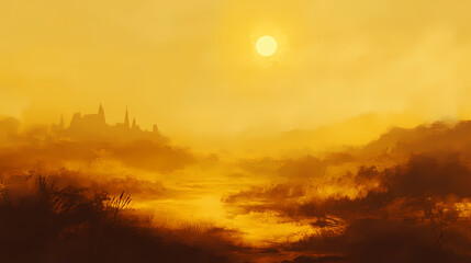 A blurred background with a golden yellow hue. Serene - Valley. Illustration