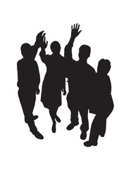 Silhouette illustration of a group of people standing rising their hands.