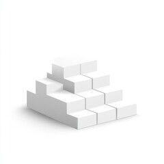 White cube staircase, 3D rendering, isolated.