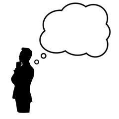 考えるビジネスマンと吹き出しのシルエット