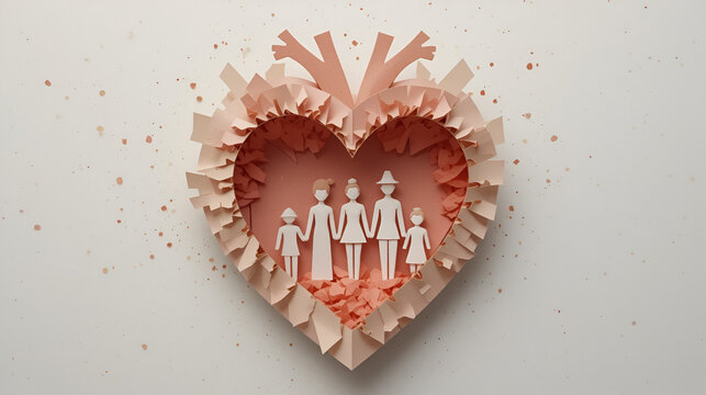 Corazon de papel con figuras humanas dentro
