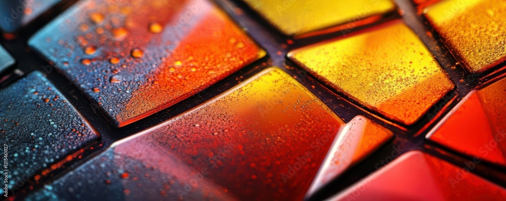 Poster vibrant macro close-up of abstract geometric pattern with warm colors for creative design.