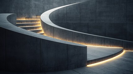 Obraz premium Modern Concrete Curved Staircase with Warm Lighting