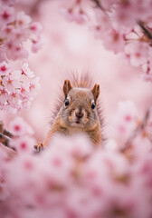 Adorable Squirrel Amidst Cherry Blossoms