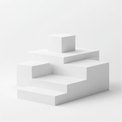 White geometric shapes ascending steps platform.