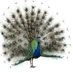 peacock in front of white
