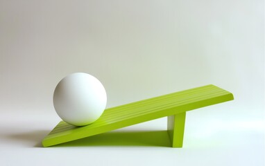 White sphere on a lime green inclined plane against a white background.  Simple, clean, and minimalist image