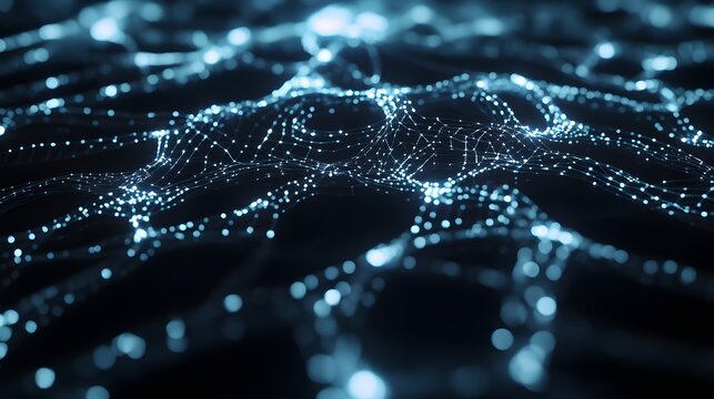 Realistic close-up of a futuristic AI brain interface with intricate neural network patterns and soft, pulsating light, dark background