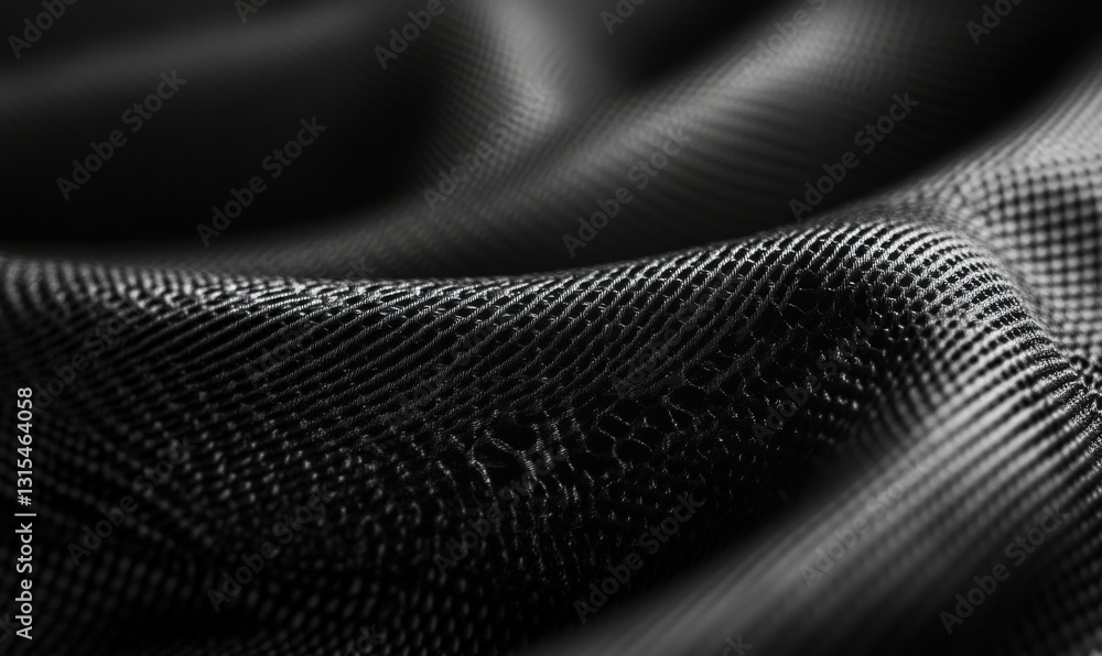 Poster dramatic macro close-up of textured black fabric illuminated by soft light, creating a sense of dept